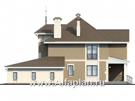 «Феникс» - проект двухэтажного дома, с эркером и с террасой, планировка с кабинетом на 1 эт,  гараж на 2 авто - превью фасада дома