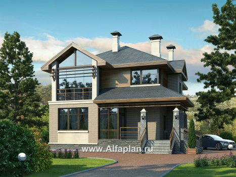 Проекты домов Альфаплан - «Вектор» - загородный коттедж с большими окнами - превью основного изображения
