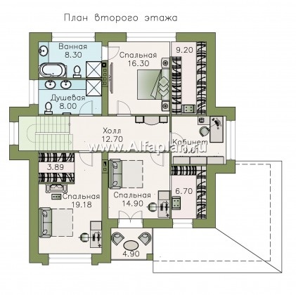 «Республика» - проект двухэтажного дома из газобетона, с террасой и балконом, мастер спальня, в современнои стиле - превью план дома