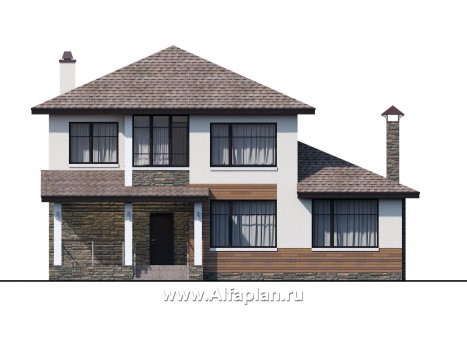 «Одер» - проект двухэтажного дома из газобетона, с террасой, в современном стиле - превью фасада дома