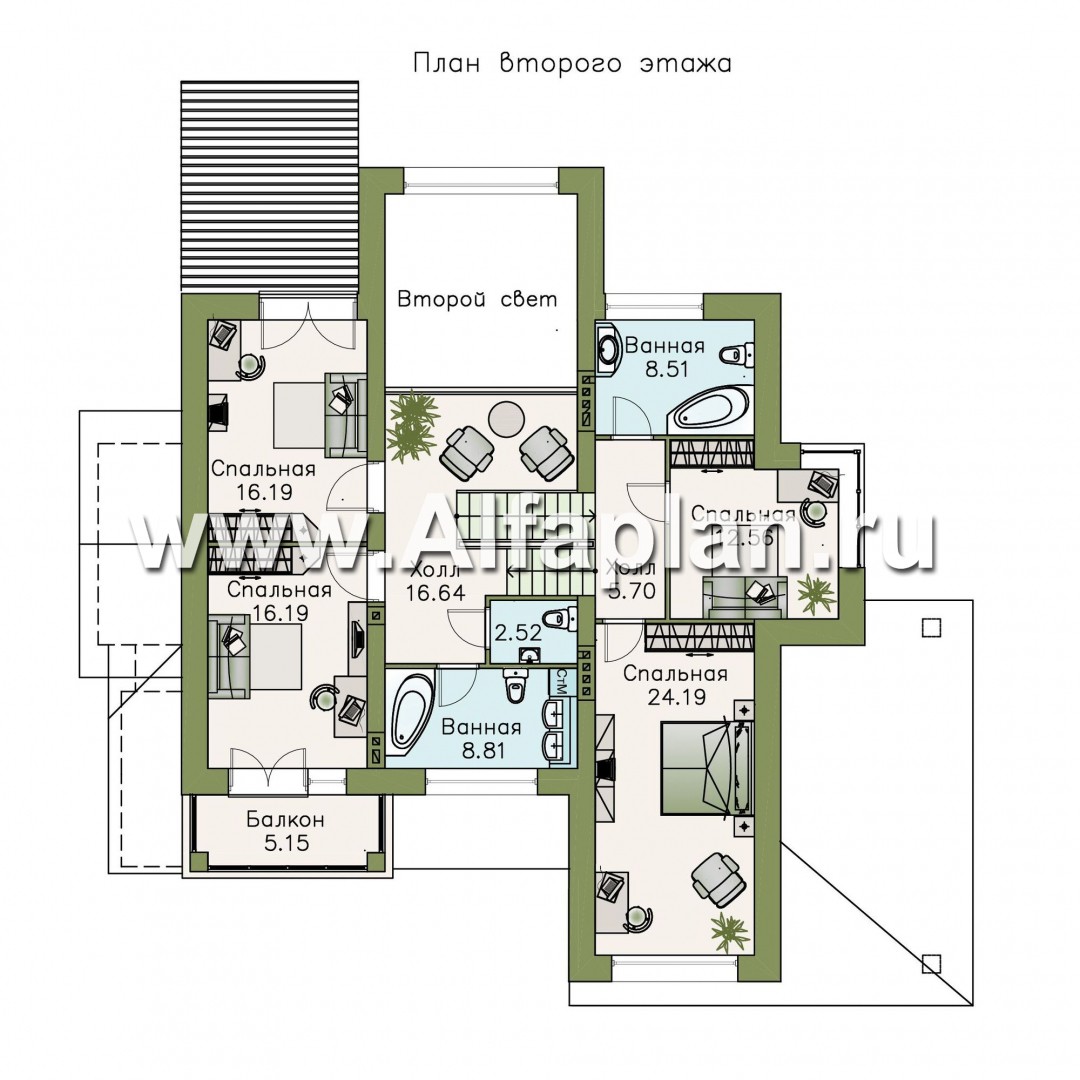Проекты домов Альфаплан - «Современник» - проект двухэтажного дома, с гаражом, с сауной, вторым светом гостиной, с цокольным этажом - изображение плана проекта №3