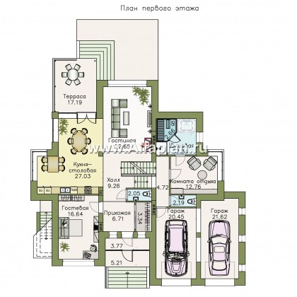 Проекты домов Альфаплан - «Современник» - проект двухэтажного дома, с гаражом, с сауной, вторым светом гостиной, с цокольным этажом - превью плана проекта №2