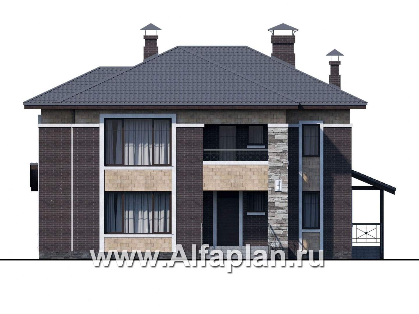 Проекты домов Альфаплан - «Мотив» - стильный двухэтажный коттедж с верандой - изображение фасада №1