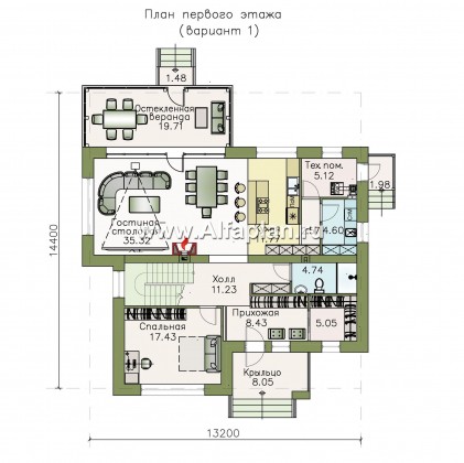 Проекты домов Альфаплан - «Мотив» - стильный двухэтажный коттедж с верандой - превью плана проекта №1