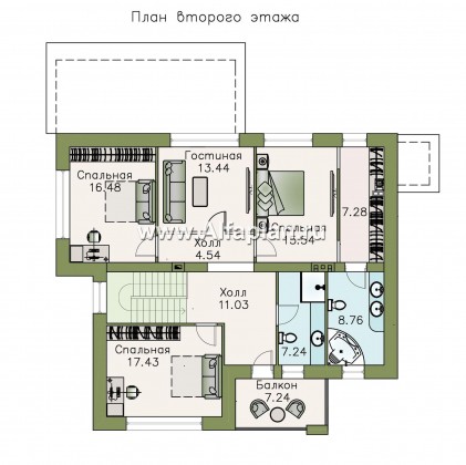 Проекты домов Альфаплан - «Мотив» - стильный двухэтажный коттедж с верандой - превью плана проекта №3