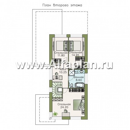 Проекты домов Альфаплан - «Писарро» - проект дома для узкого участка, 3 спальни - превью плана проекта №2