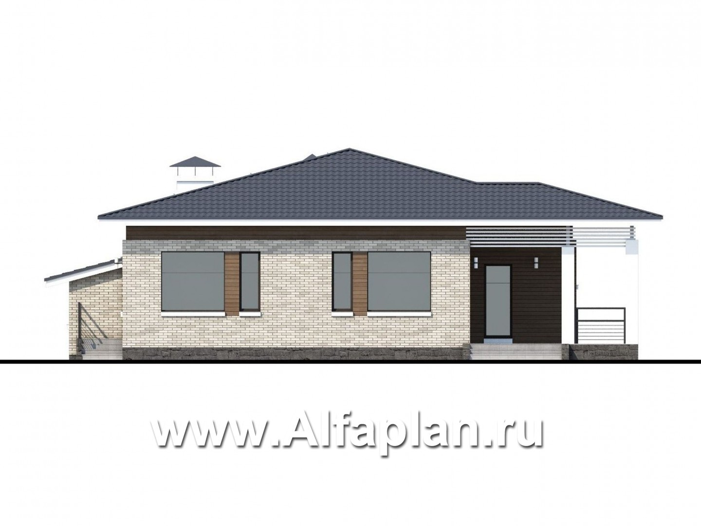 Проекты домов Альфаплан - «Днестр» - одноэтажный коттедж с бильярдной и сауной - изображение фасада №4