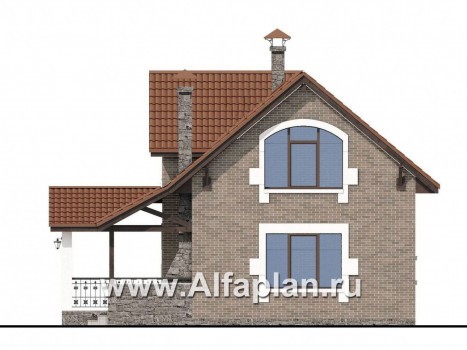 Проекты домов Альфаплан - "Отдых" - проект дома для дачи с мансардой и большой террасой - превью фасада №3
