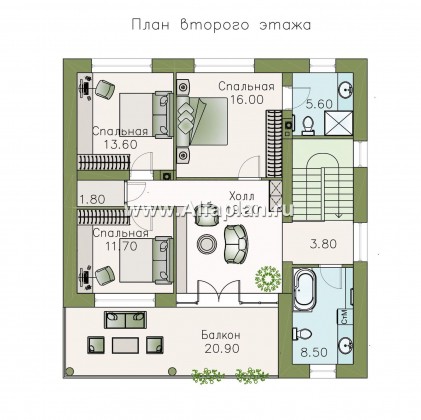 Проекты домов Альфаплан - «Сезанн» - современный стильный коттедж с односкатной кровлей - превью плана проекта №2