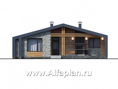 Проекты домов Альфаплан - «Гамма» - стильный каркасный дом с сауной - превью фасада №1