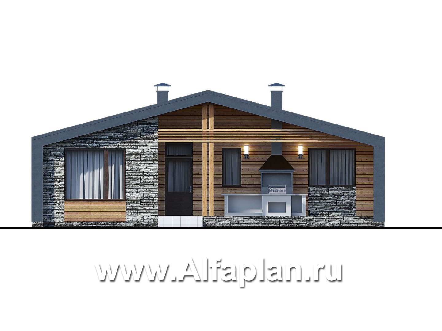 Проекты домов Альфаплан - «Эпсилон» - каркасный дом с тремя спальнями - изображение фасада №1