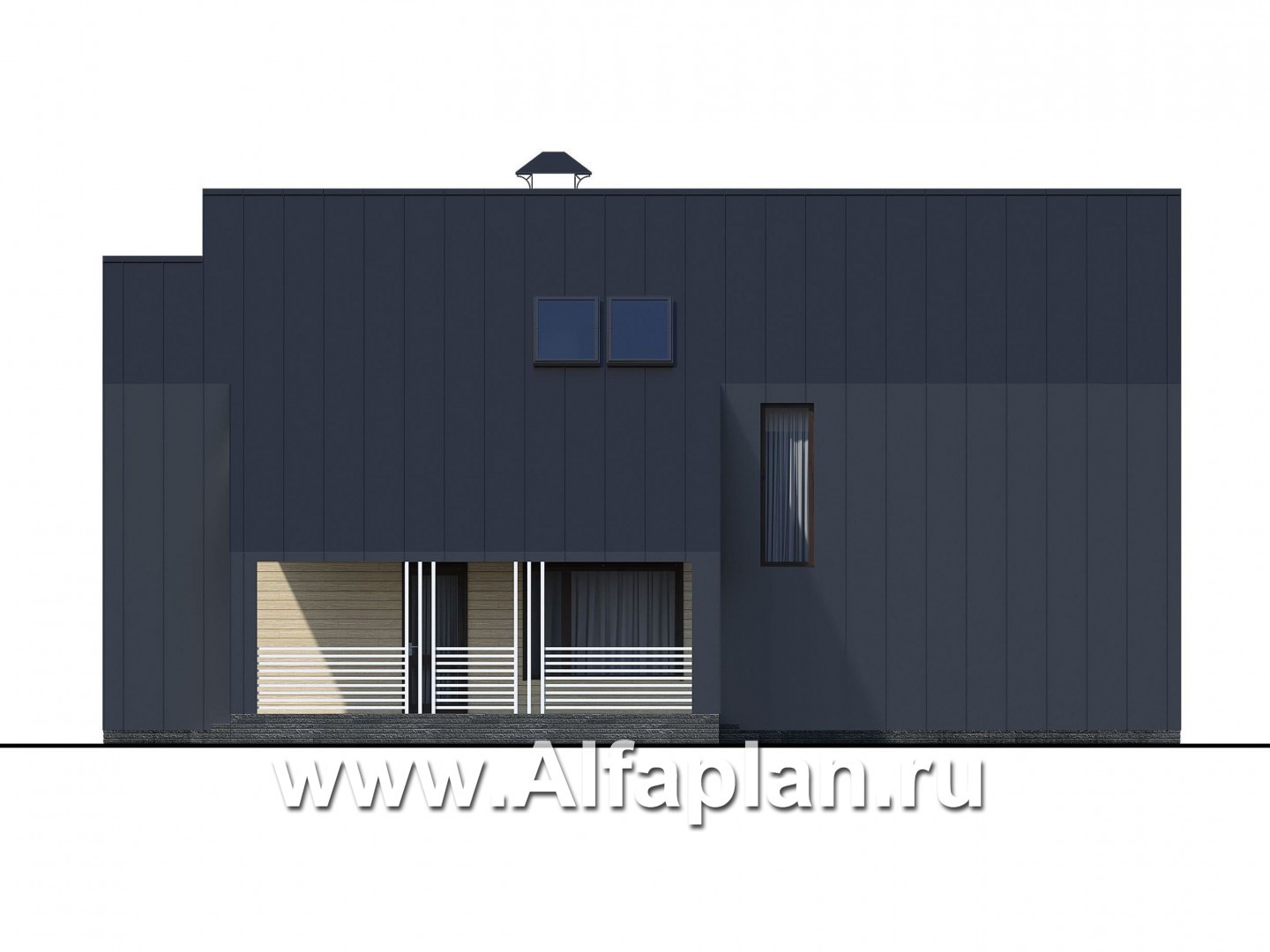 Проекты домов Альфаплан - «Омега» - двухэтажный каркасный дом с пятью спальнями - изображение фасада №2