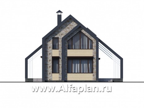Проекты домов Альфаплан - «Омега» - двухэтажный каркасный дом с пятью спальнями - превью фасада №1