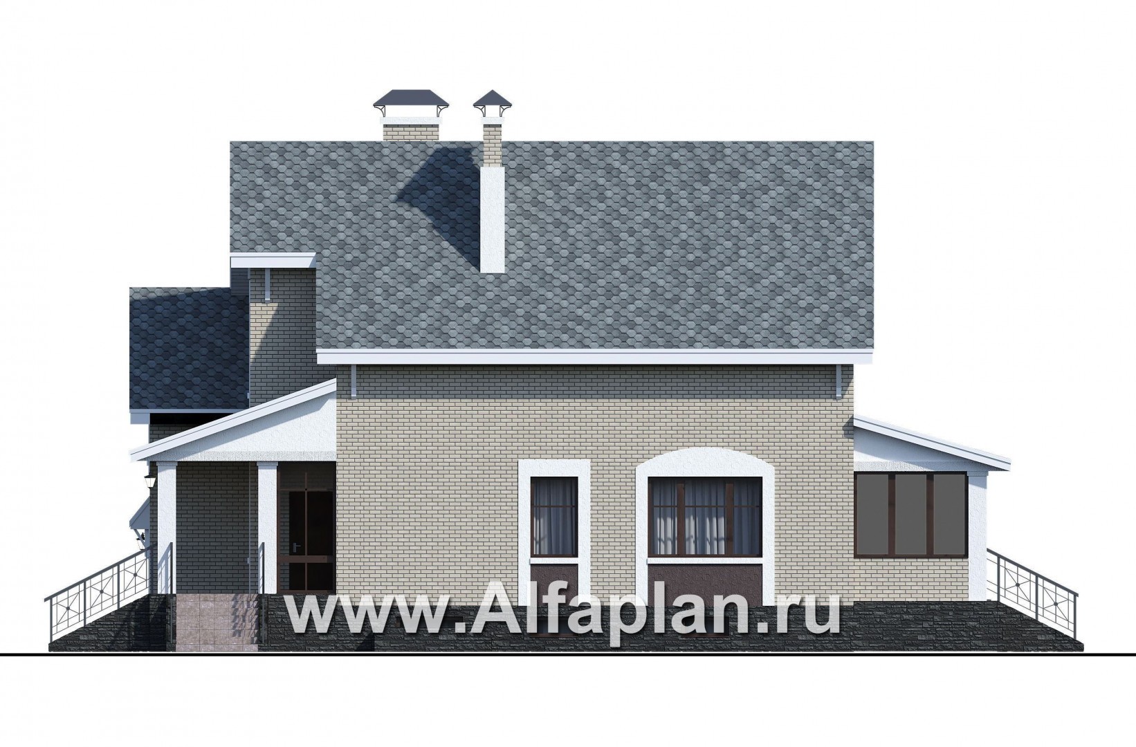 Проекты домов Альфаплан - «Белая ночь»- дом с цокольным этажом для большой семьи - изображение фасада №2
