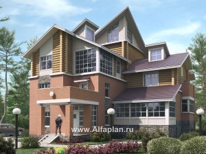 Проекты домов Альфаплан - «Репино» - эксклюзивный коттедж из кирпича и дерева - превью основного изображения