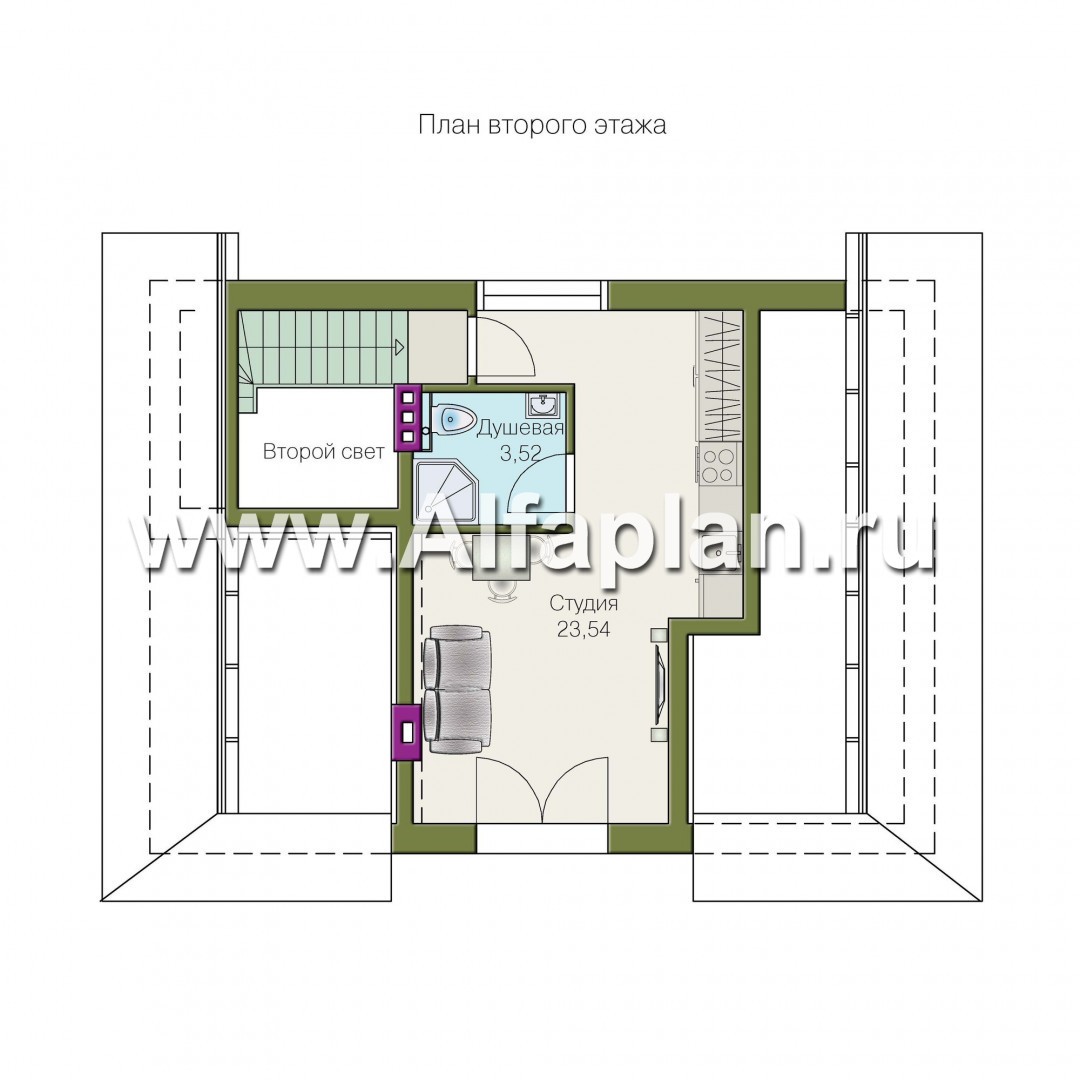 Проекты домов Альфаплан - Баня с террасой и студией в мансарде - изображение плана проекта №2