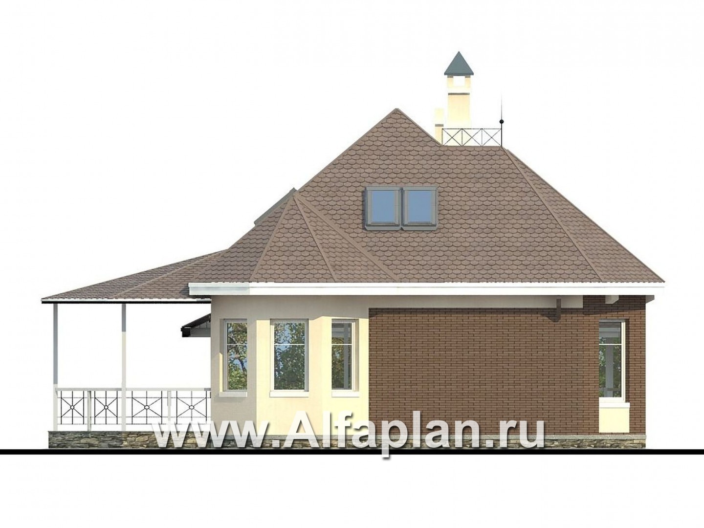 Проекты домов Альфаплан - «Душечка плюс» - компактный дом с навесом для машин - изображение фасада №3