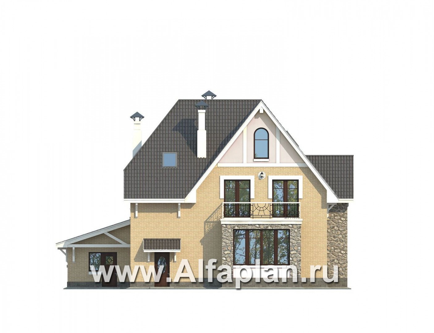 Проекты домов Альфаплан - «Белый ветер» - загородный коттедж с жилой мансардой - изображение фасада №4