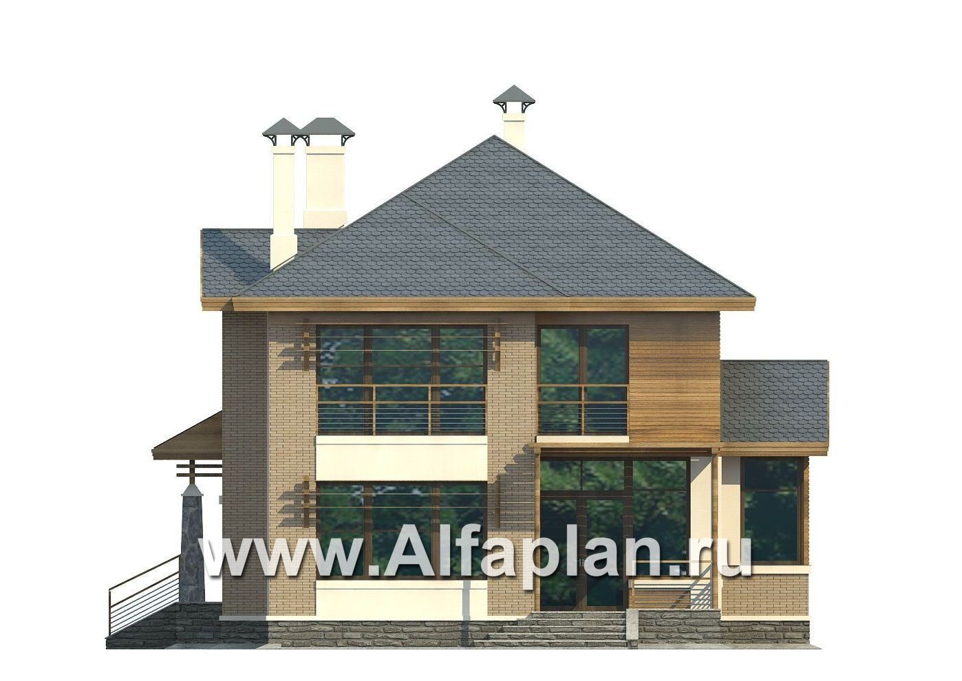 Проекты домов Альфаплан - «Вектор» - современный загородный коттедж - изображение фасада №4