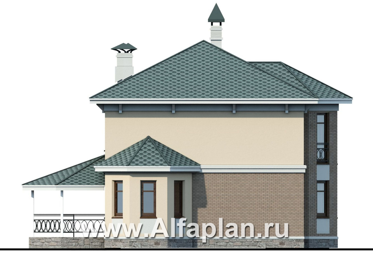 Проекты домов Альфаплан - «Классика»- двухэтажный особняк с эркером - изображение фасада №3