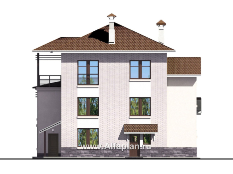 Проекты домов Альфаплан - «Светлые времена» - респектабельный особняк с большими окнами - превью фасада №4