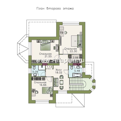 «Бестужев» - проект двухэтажного коттеджа, с эркером и с террасой, план дома с кабинетом на 1 эт - превью план дома