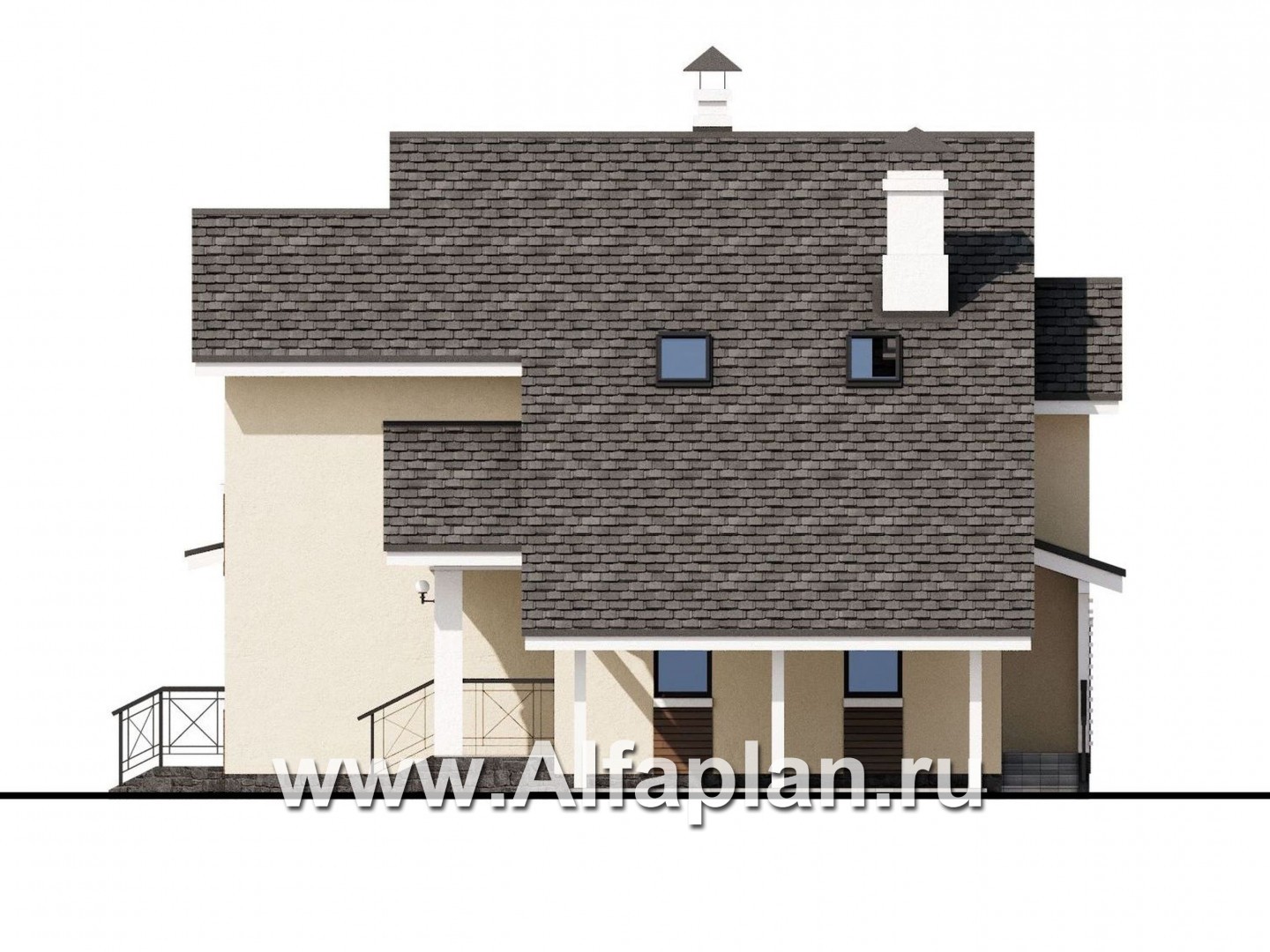 Проекты домов Альфаплан - «Реалист» - загородный дом с верандой и навесом для машины - изображение фасада №2