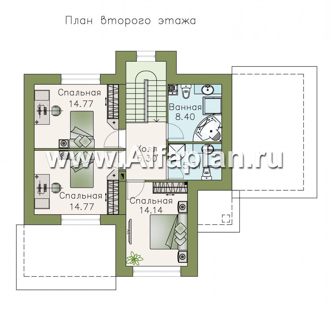 Проекты домов Альфаплан - «Реалист» - загородный дом с верандой и навесом для машины - план проекта №2