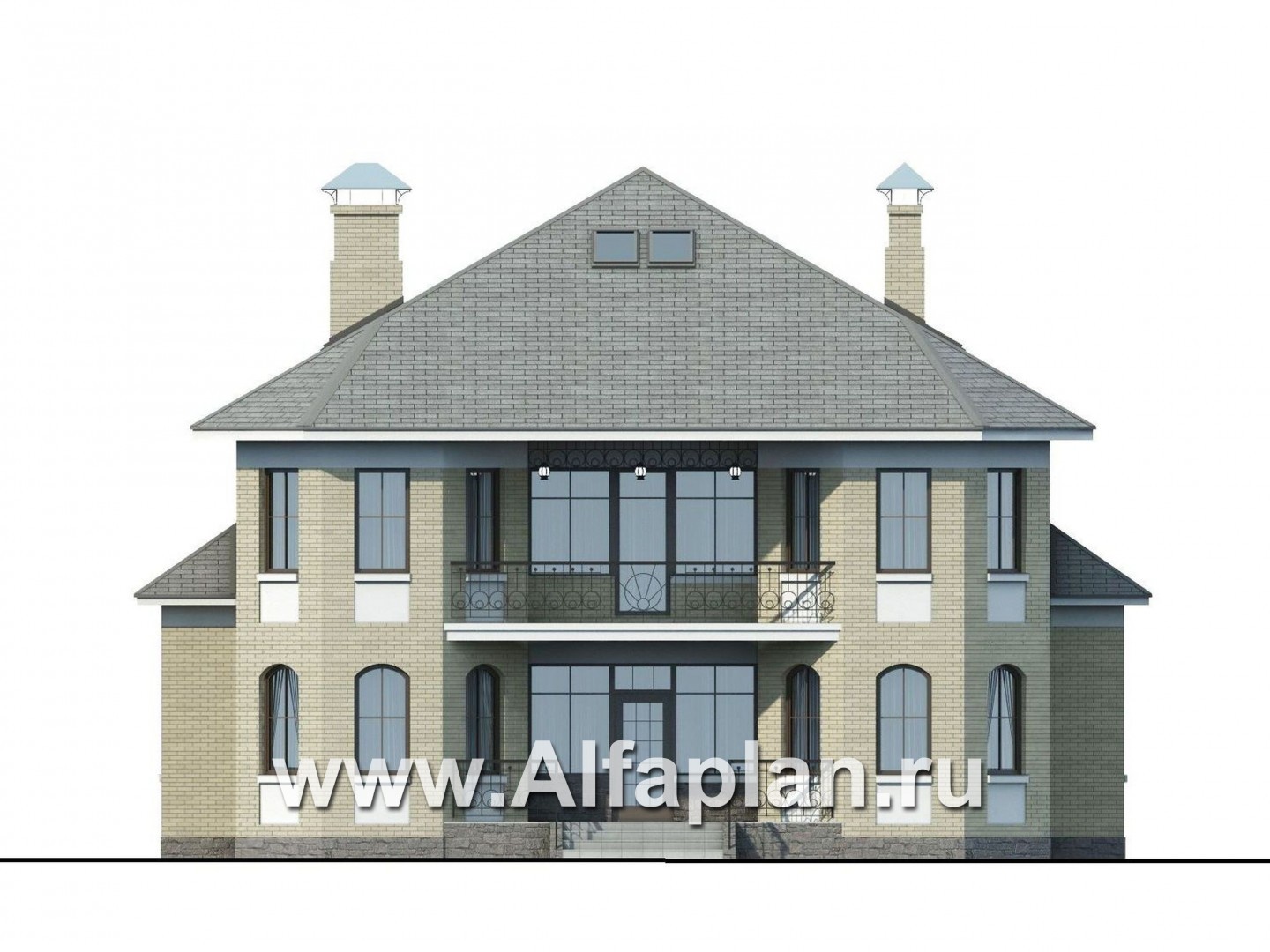 Проекты домов Альфаплан - «Рюрик» - солидный дом из газобетона для солидной семьи - изображение фасада №1