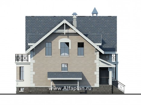 Проекты домов Альфаплан - «Стелла Плюс» — компактный дом с цокольным этажом - превью фасада №3