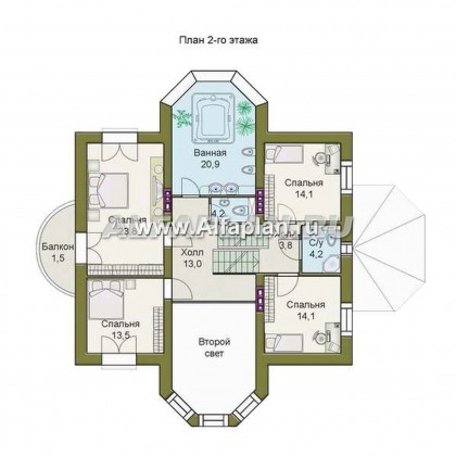 «Каменный остров» - проект дома с цокольным этажом, эркером, гостиная со вторым светом - превью план дома
