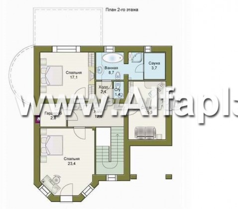 Проекты домов Альфаплан - «Ювенил» - загородный дом с большим гаражом - превью плана проекта №2