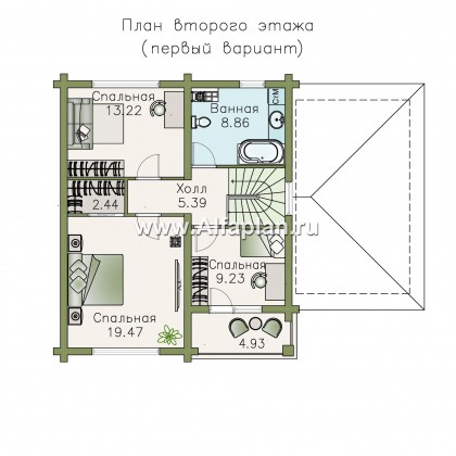 Проекты домов Альфаплан - «АльфаВУД» - деревяный дом из клееного бруса - превью плана проекта №2