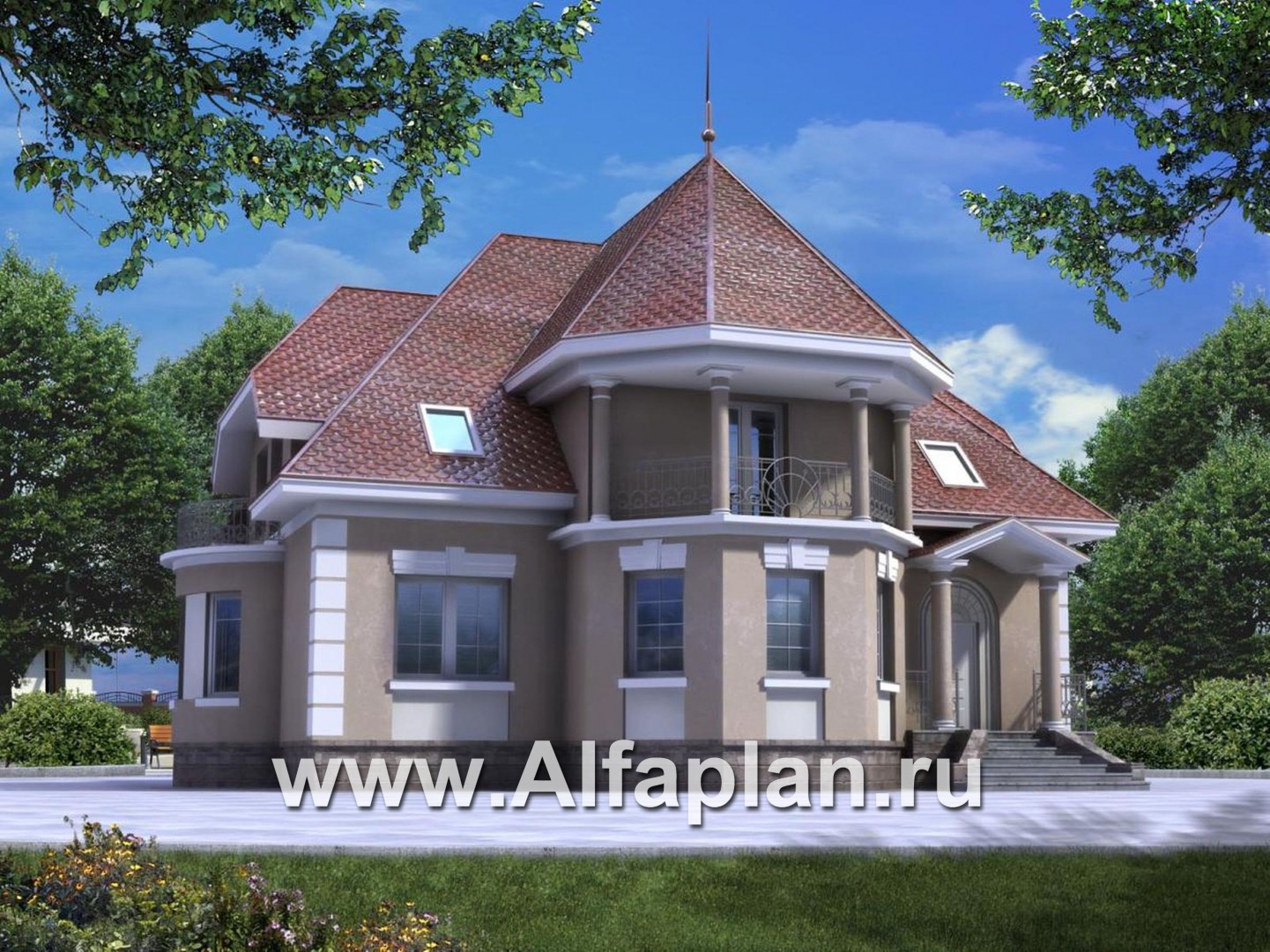 Проекты домов Альфаплан - «Белта» -  двухэтажный коттедж в романтическом стиле - основное изображение