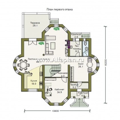 Проекты домов Альфаплан - «Белта» -  двухэтажный коттедж в романтическом стиле - превью плана проекта №1