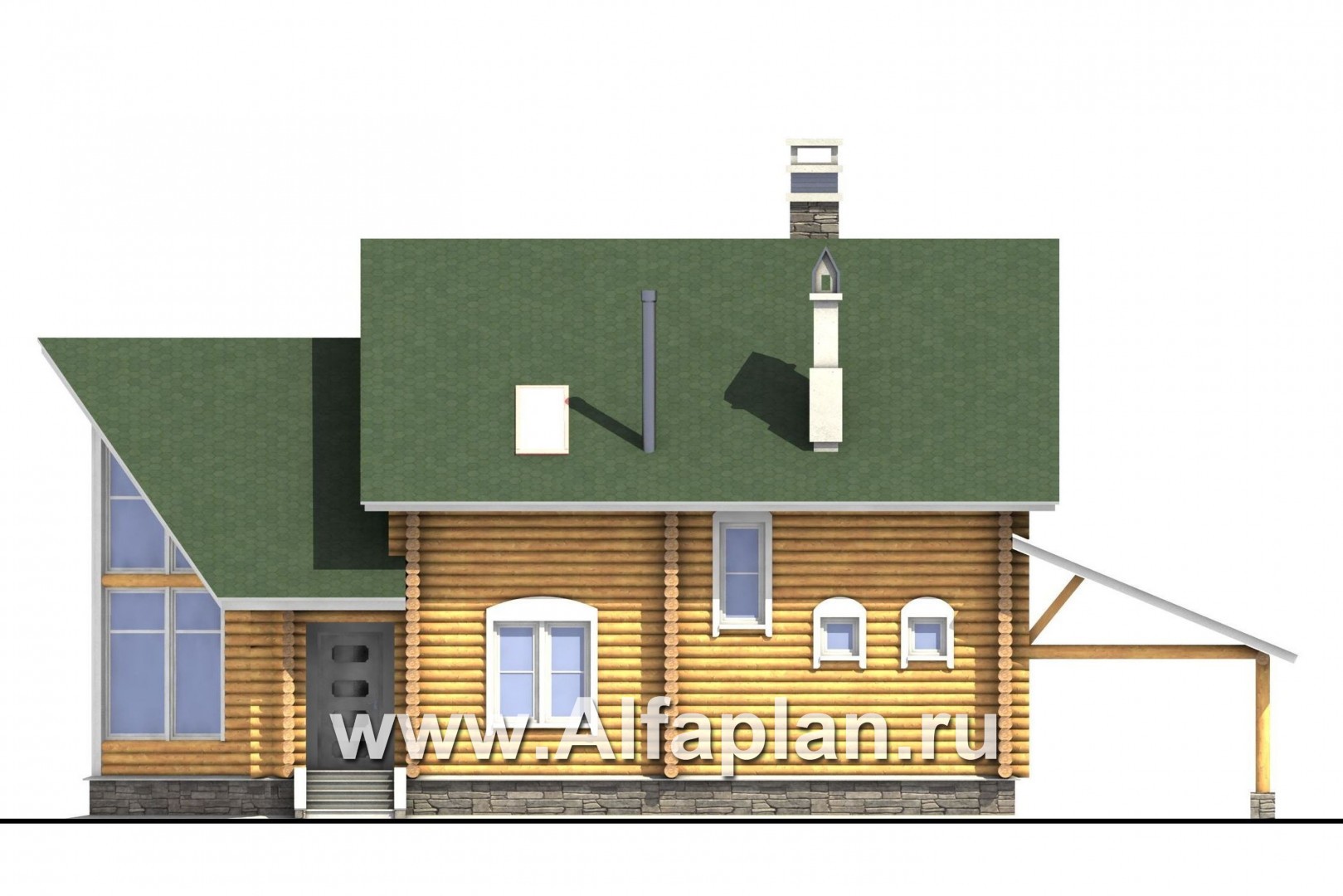Проекты домов Альфаплан - «Новая Традиция» - деревянный дом с треугольной верандой - изображение фасада №4