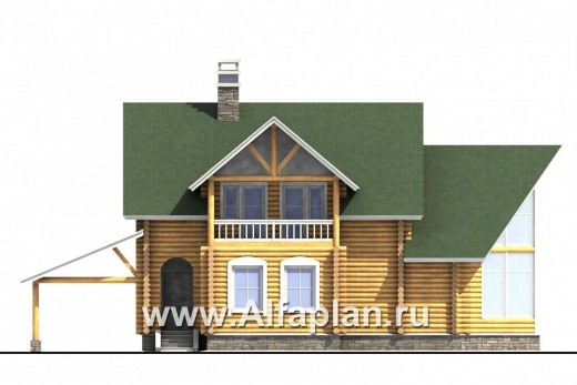 Проекты домов Альфаплан - «Новая Традиция» - деревянный дом с треугольной верандой - превью фасада №1