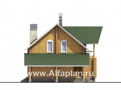Проекты домов Альфаплан - «Новая Традиция» - деревянный дом с треугольной верандой - превью фасада №3