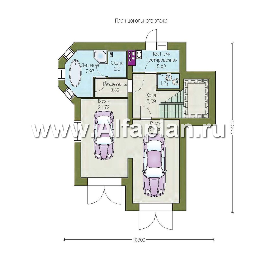 Проекты домов Альфаплан - «Корвет» - проект трехэтажного дома, с гаражом на 2 авто в цоколе, с эркером - изображение плана проекта №1