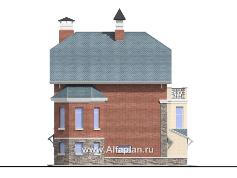 Проекты домов Альфаплан - «Корвет» - проект трехэтажного дома, с гаражом на 2 авто в цоколе, с эркером - превью фасада №3