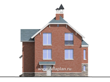 Проекты домов Альфаплан - «Корвет» - проект трехэтажного дома, с гаражом на 2 авто в цоколе, с эркером - превью фасада №4