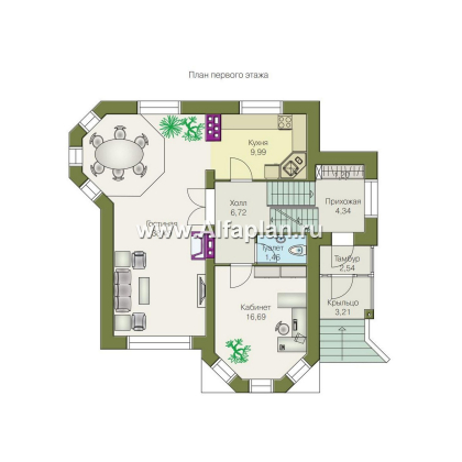 Проекты домов Альфаплан - «Корвет» - проект трехэтажного дома, с гаражом на 2 авто в цоколе, с эркером - превью плана проекта №2