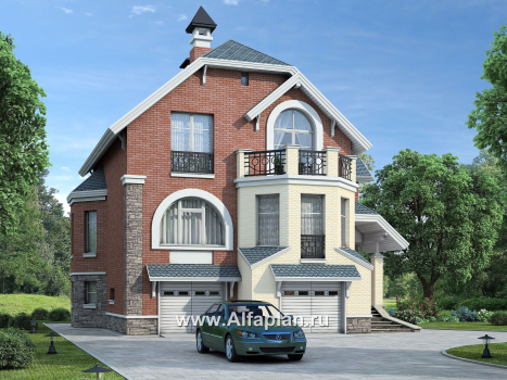 Проекты домов Альфаплан - «Корвет» - проект трехэтажного дома, с гаражом на 2 авто в цоколе, с эркером - превью дополнительного изображения №1