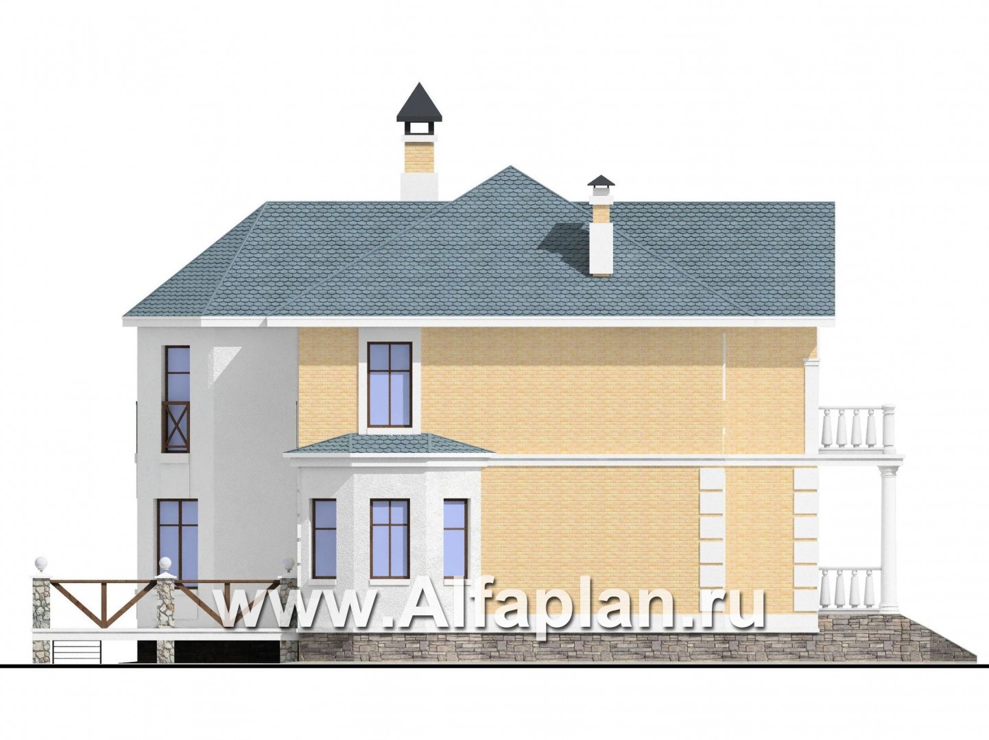 Проекты домов Альфаплан - Двухэтажный коттедж в стиле «Петровское барокко» - изображение фасада №3