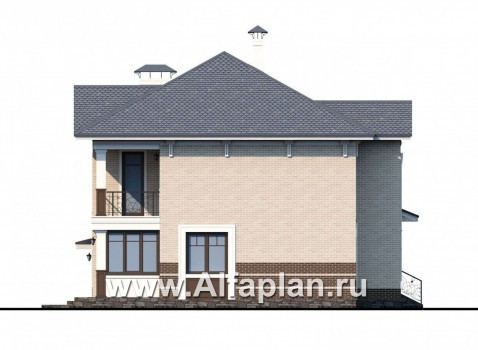 «Зазеркалье» - проект двухэтажного коттеджа, с террасой и балконом, с гаражом, в стиле модерн - превью фасада дома