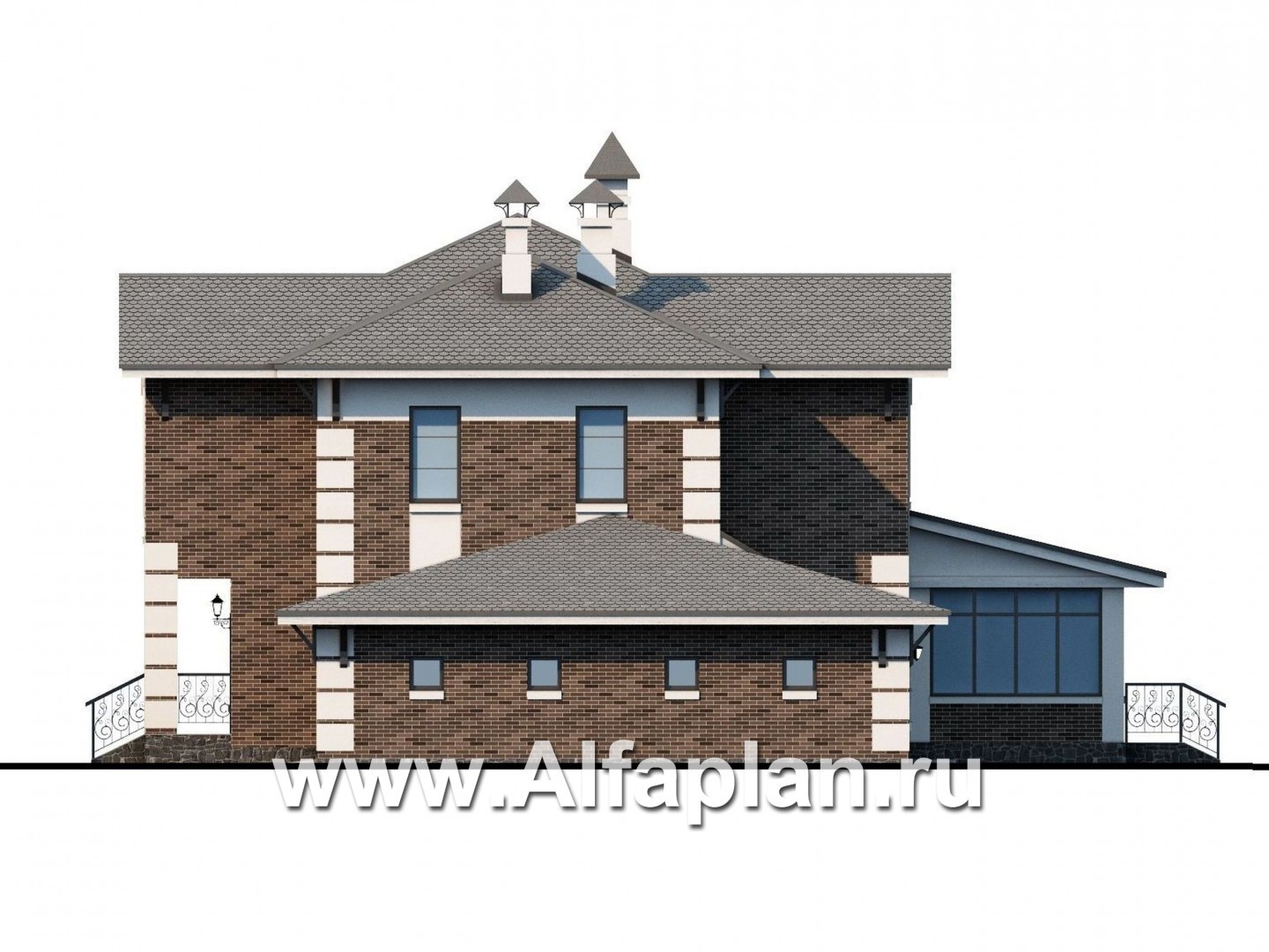 Проекты домов Альфаплан - «Вернисаж» - элегантный коттедж с гаражом и верандой - изображение фасада №2