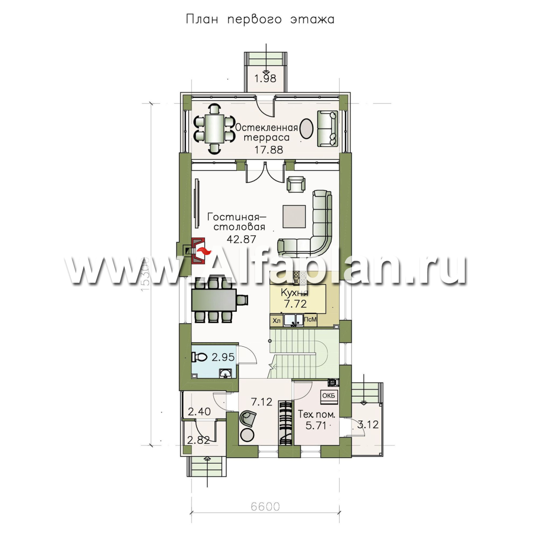 Проекты домов Альфаплан - «Одетта»- компактный дом для узкого участка - изображение плана проекта №1