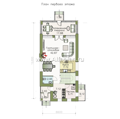 Проекты домов Альфаплан - «Одетта»- компактный дом для узкого участка - превью плана проекта №1