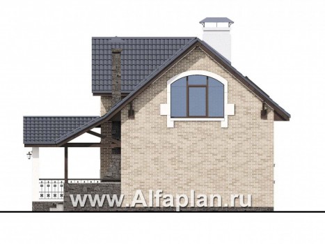 Проекты домов Альфаплан - "Отдых" - проект дома для дачи с мансардой и большой террасой - превью фасада №2