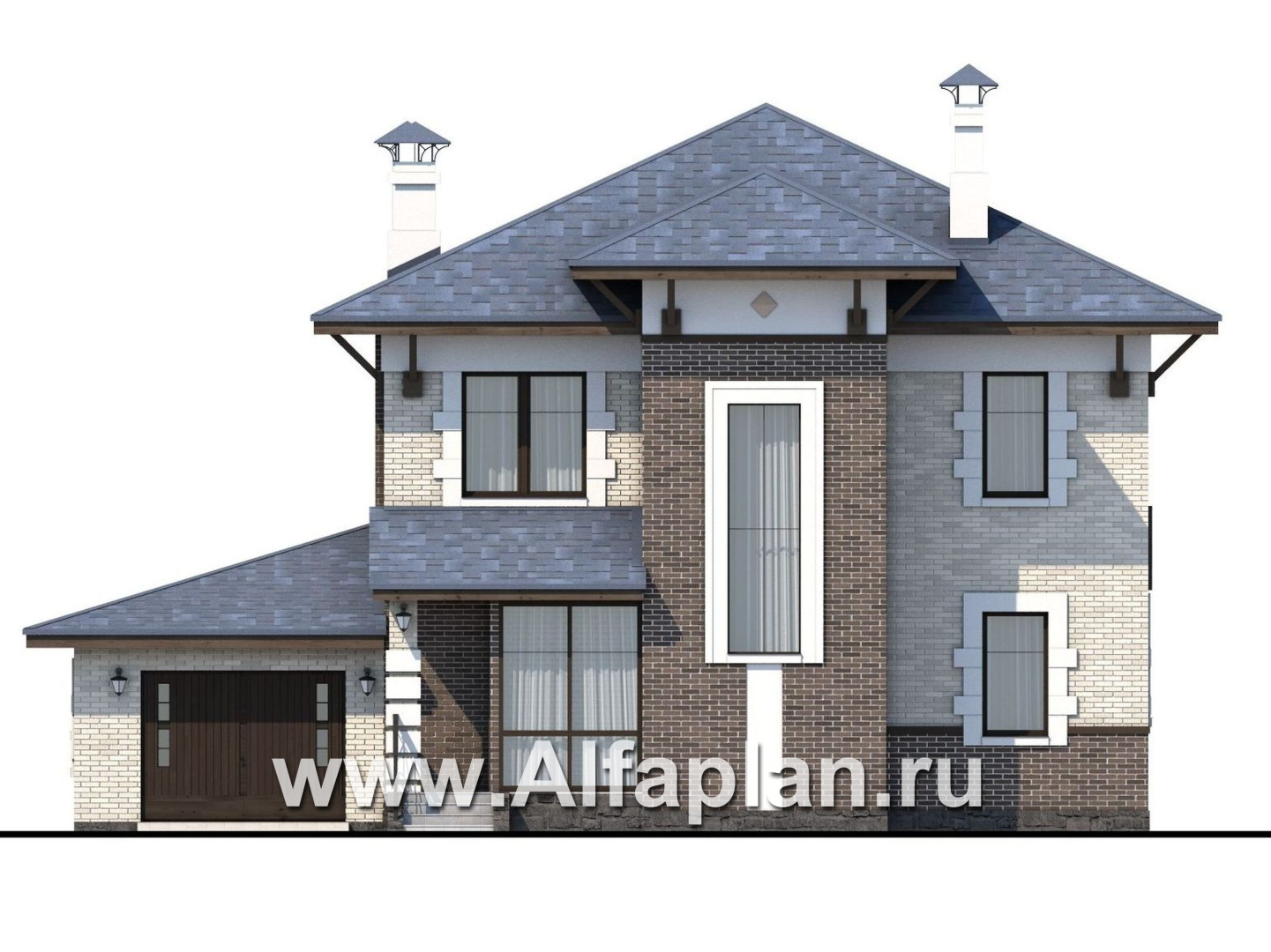Проекты домов Альфаплан - «Виконт»- двухэтажный дом с гаражом и отличной планировкой - изображение фасада №1